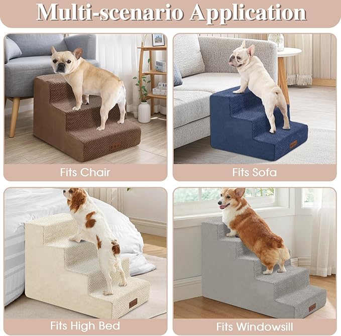 GGIB Dog Stairs for Small Dogs Cats Non-Slip Dog Steps for High Bed Pet Stairs for Sofa Couch Pet Ramp Pet Steps with Removable Washable Cover, Grey, 13" H, 3-Step-PawvioPets