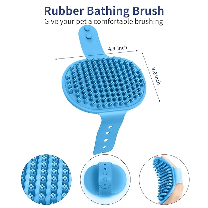 5 in 1 Dog Grooming Kit - Self-Cleaning Slicker Brush for Shedding Short Long Haired Dogs & Cats, Includes Pet Comb, Flea Comb, Bath Brush, Undercoat Rake - Complete Fur Care Set - Blue-PawvioPets