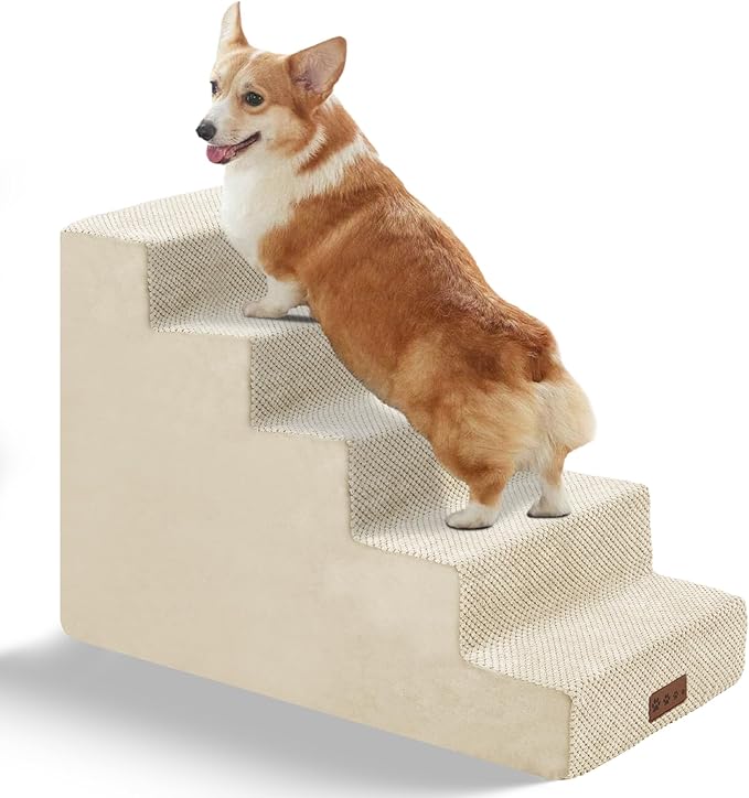 GGIB Dog Stairs for Small Dogs Pet Stairs for Sofa Couch Dog Ramp Pet Steps with Removable Washable Cover, Beige, 22" H, 5-Step-PawvioPets