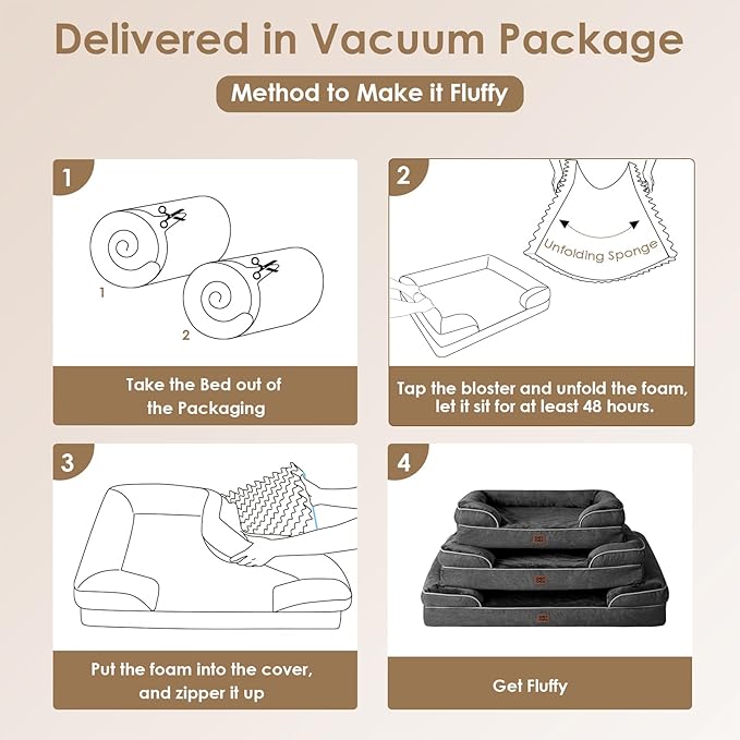 EHEYCIGA Orthopedic Dog Bed for Small Dogs, Waterproof Memory Foam Small Pet Beds with Sides, Non-Slip Bottom and Egg-Crate Foam Medium Dog Couch Bed with Washable Removable Cover, Dark Grey-PawvioPets