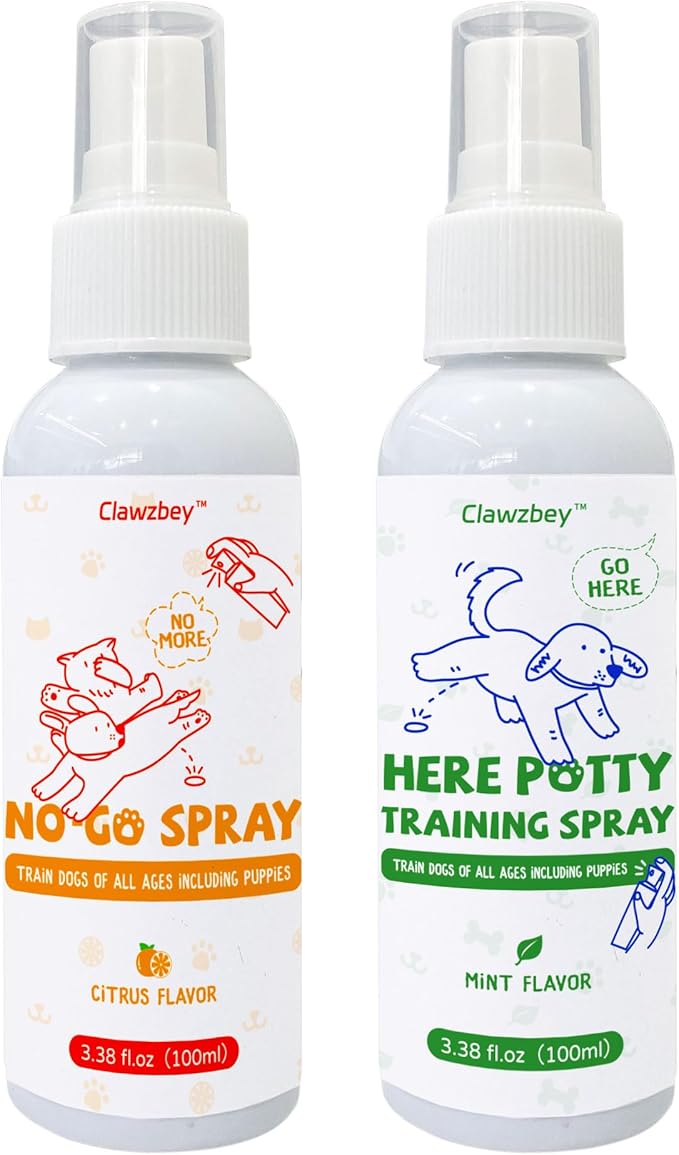 Dog Potty Spray Set, No-Go Spray & Potty Training Spray, Puppy Essentials, Stops Urination & Marking, Indoor and Outdoor Use (3.38 fl oz)-PawvioPets