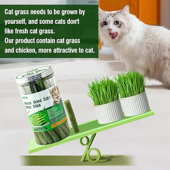 225g Cat Grass Teething Stick, Delicious Cat Treat Snack Edible Cat Chew Toy for Teeth Cleaning and Hairball Removal in Cats-PawvioPets