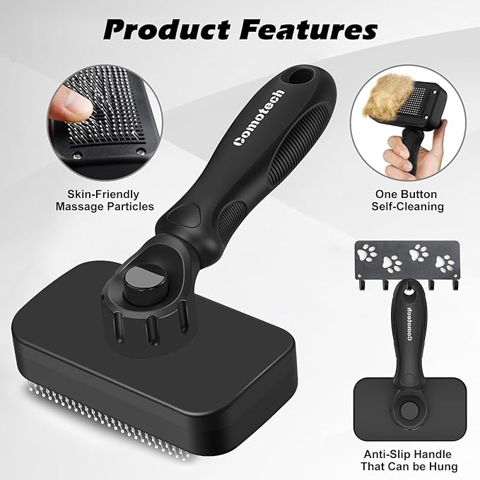 Comotech 3PCS Cat Grooming Supplies,Cat Brush & Nail Clipper/Trimmer & Flea Comb for Shedding Indoor Cats Dogs and Small Animals - Meet All Your Pet's Daily Grooming Needs - All in One Set (Black)-PawvioPets