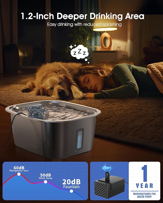 Dog Water Fountain for Large Dogs - 3 Gallon Stainless Steel Dog Water Bowl Dispenser with 4 Filters, Automatic Big Extra Large Capacity Pet Water Fountain, Easy Clean with Quiet Pump-PawvioPets