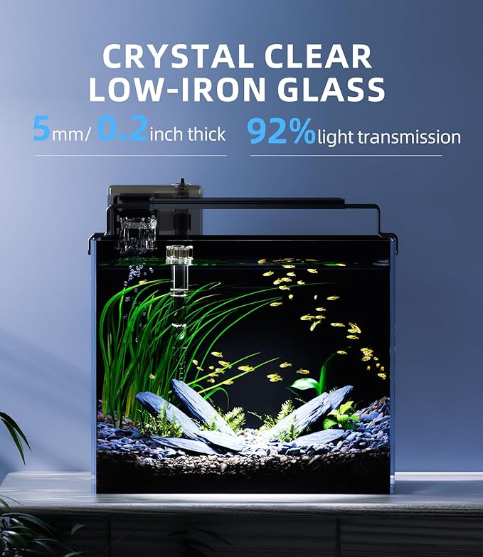 3 Gallon Fish Tank Aquarium Kit with Filter, LED Light with Timer, Siphon Vacuum Cleaner, Lid, Self-Cleaning Glass Rimless Betta Tank-PawvioPets