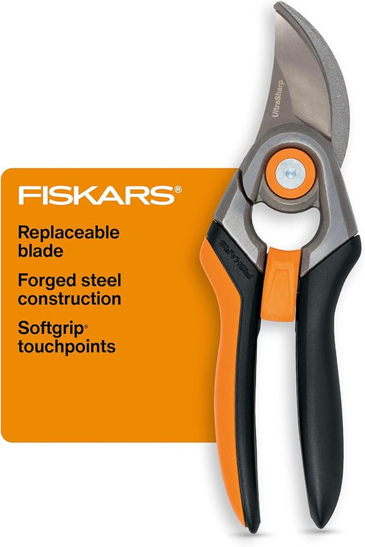 Fiskars Bypass Pruning Shears, 1-Inch Cut Capacity Softgrip Pruner, Forged Steel Replaceable Blade Stays Sharp Through Heavy Use with Rust Resistant, Low-Friction Coating-PawvioPets