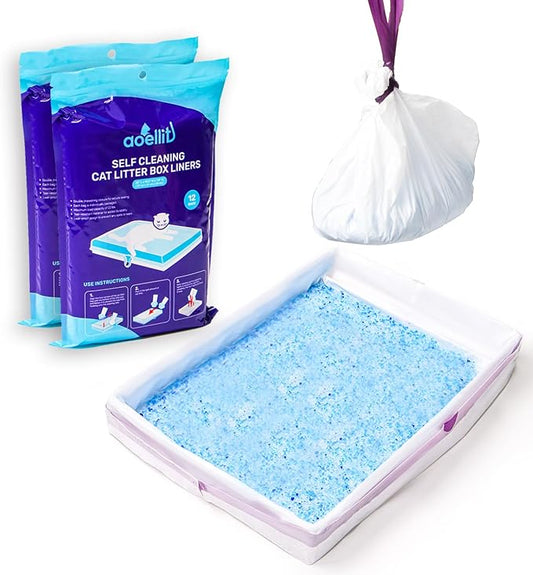 24 Count Litter Box Liners, Waste Bags Compatible with Pet-safe ScoopFree Self-Cleaning Litter Box Tray Refills, Drawstring Litter Bags for Reusable Tray, Pre-Separated (38"L x 14.5"W x 7.8"H)-PawvioPets