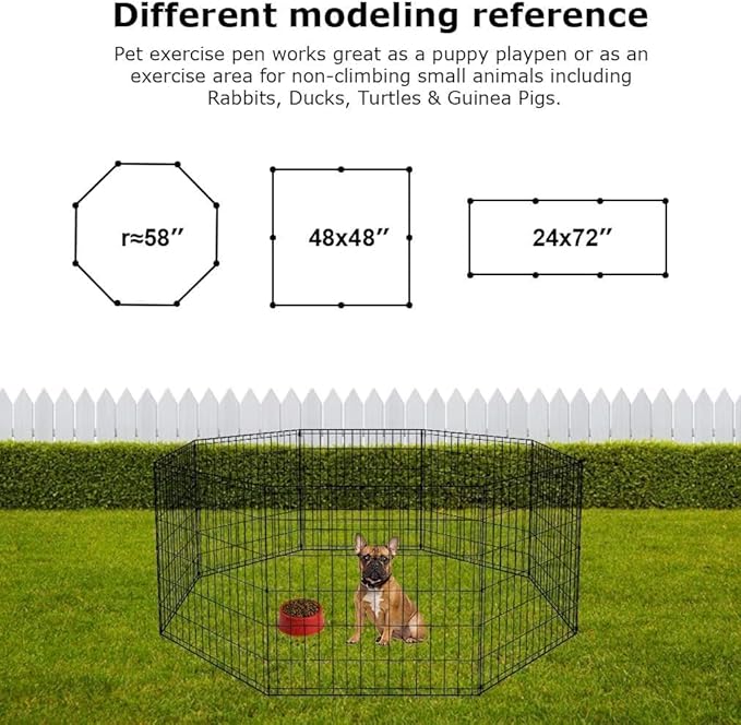 BestPet Dog Pen Playpen Puppy Pet Playpen 8 Panel Indoor Outdoor Metal Portable Folding Animal Exercise Dog Fence,24",Black-PawvioPets