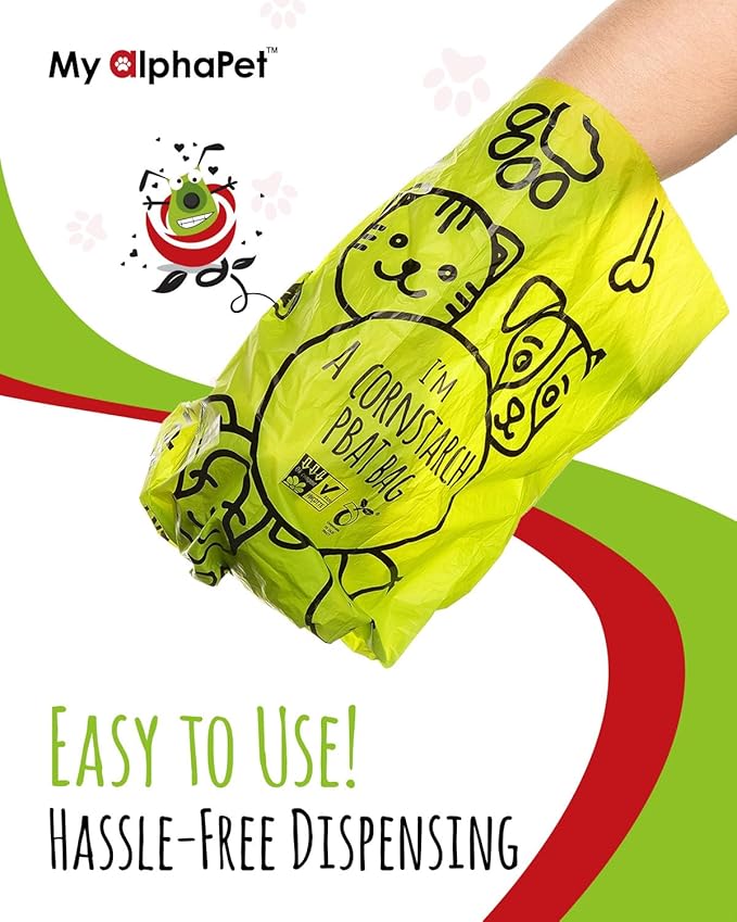 Compostable Dog Poop Bags, Cornstarch Eco-Friendly, HOME COMPOST NF T 51-800, 240 Count, Large Size Bag 9x13 Inches, 16 Unscented Refill Rolls, Leak-proof, Plantbased, GM-Free Corn (Green)-PawvioPets