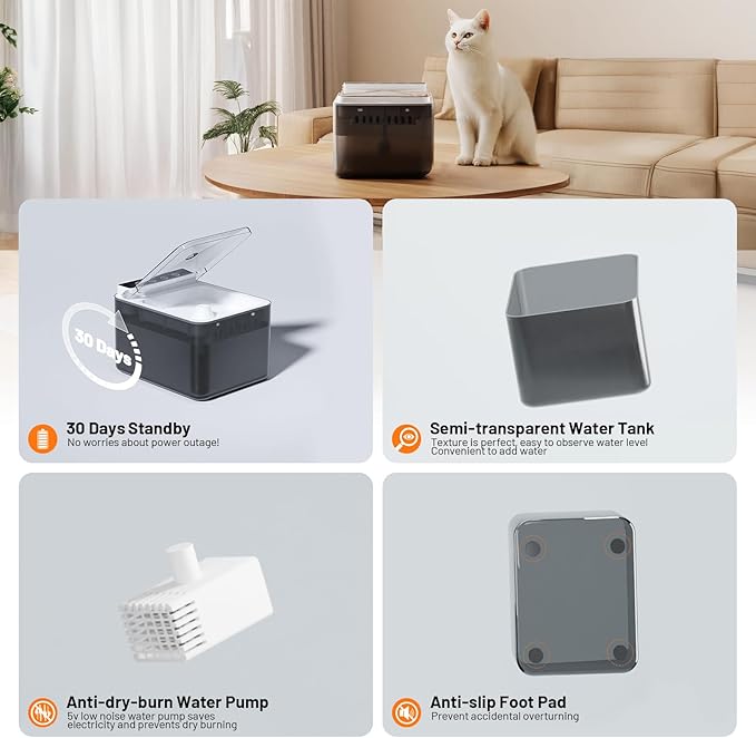 Cat Water Fountain Pet Water Dispenser Automatic Kitty Spout Flip Lid Water Fountain 106oz/3L Cordless Battery Operated for Small Dogs for Drinking Indoor with Motion Sensor Quiet Water Pump-PawvioPets