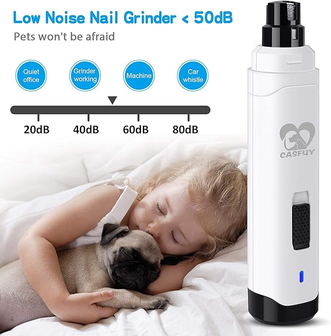 Casfuy Dog Nail Grinder Upgraded - Professional 2-Speed Electric Rechargeable Pet Nail Trimmer Painless Paws Grooming & Smoothing for Small Medium Large Dogs & Cats (White)-PawvioPets
