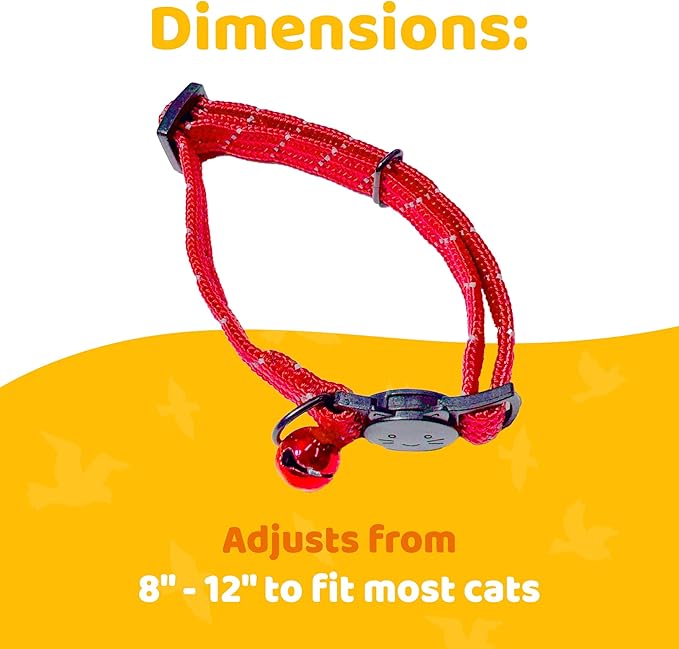 BirdsBeSafe® Break Away Cat Collar with Bell, Reflective Thread for Night Visibility, Comfortable Elastic Stretch Cat Collar to Protect Cat from Getting Stuck in The Garden.-PawvioPets
