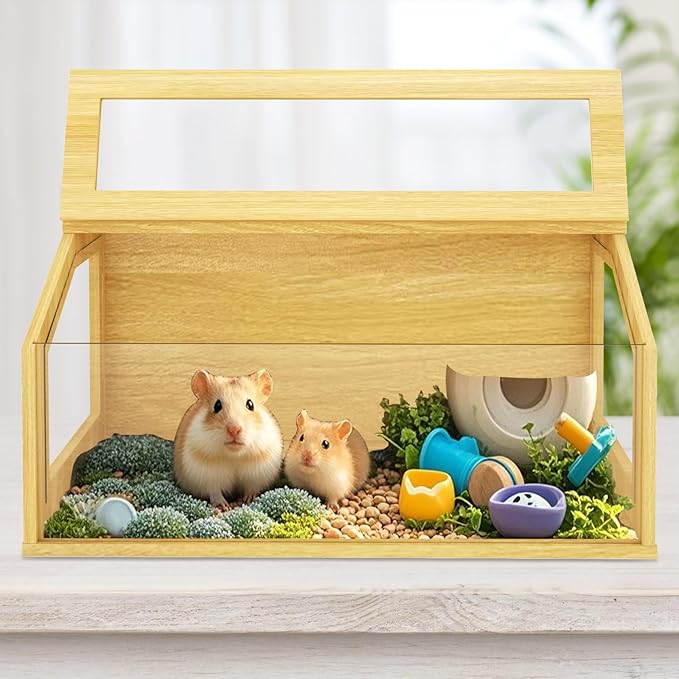 32" Wooden Hamster Cage, Chewproof Gerbil Cages and Habitats, Openable Top Roof Window with Silencing Pad, Guinea Pig Cage for Small Animals, Dwarf and Syrian Hamster, 32 x 16 x 16 Inches-PawvioPets