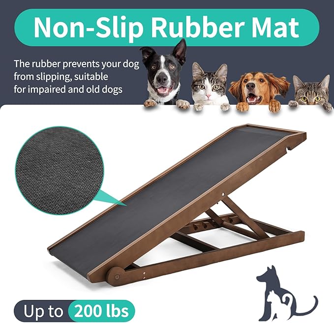 Dog Ramp, Adjustable Height Wooden Folding Pet Ramp for Bed, Couch,SUV-High Traction, Portable Paw Ramps for Small & Large Old Dogs & Cats - Furniture Quality-PawvioPets