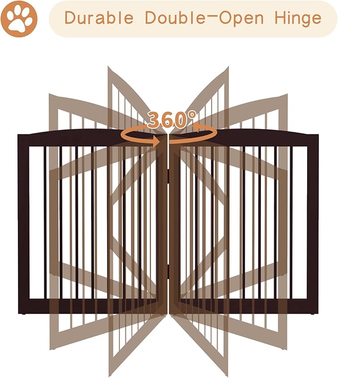 Freestanding Pet Gate for Dogs, Foldable Wooden Dog Gate for House, Indoor Dog Gate for Stair, Doorway, Gates for Dogs Indoor, 80 Inch Wide, 4 Panels 24",Brown-PawvioPets