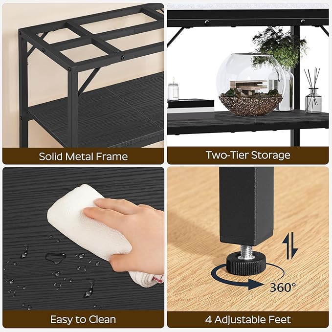 20 Gallon Fish Tank Stand, Aquarium Stand with 2-Tier Storage Shelves, Heavy Duty Breeder Turtle Terrarium Stand Rack for Home Office, 24.0" L x 11.8" W x 24.4" H, Black FTBK2001-PawvioPets