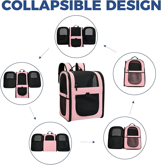 Apollo Walker Dog & Cat Carrier Backpack for 4-15lb Pets - Ventilated Safe Design with Padded Back Support, Breathable Mesh Pet Backpack for Hiking, Travel, Outdoor (Pink)-PawvioPets