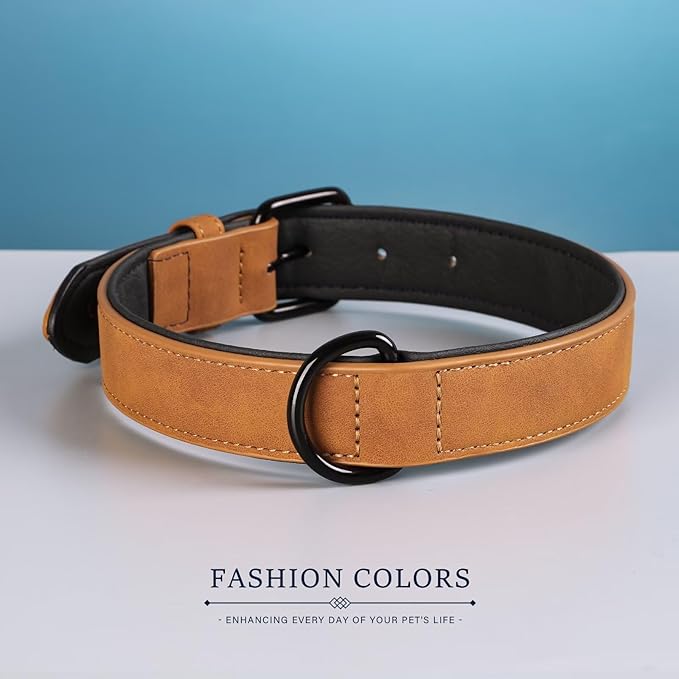 Didog Soft Padded PU Leather Dog Collar, Breathable and Adjustable Dog Collars for Medium Dogs, Comfortable for Daily Walk, Light Brown, L Fit Neck 13-17"(22-44 lbs)-PawvioPets