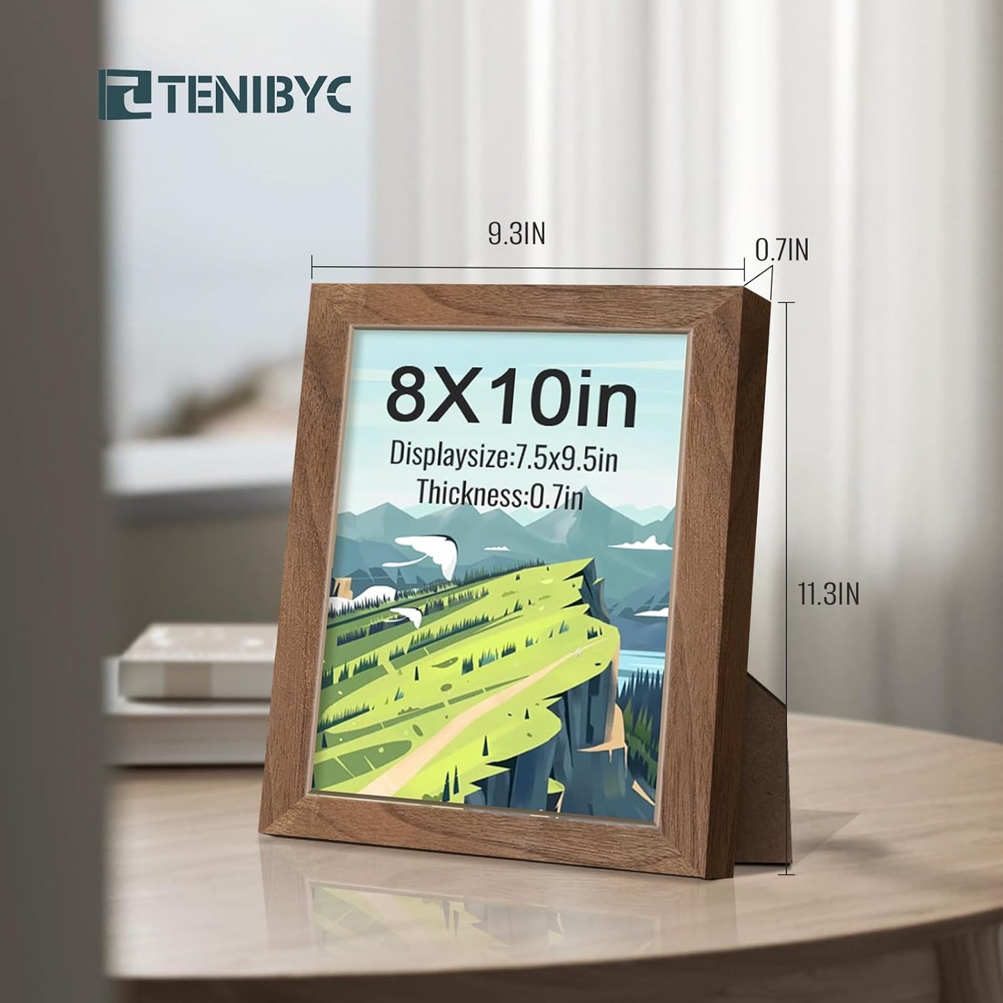 8x10 Picture Frame Set of 4, Brown Wood Grain, HD Tempered Glass, Natural Walnut Photo Frame, Table or Wall Display