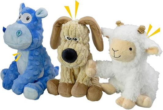 3Pack Squeaky Stuffed Dog Toys- Indoor&Outdoor Playing Toys for Large to Small, Durable Plush Toys to Keep Them Busy- Animal Shape Crinkle Toy-PawvioPets