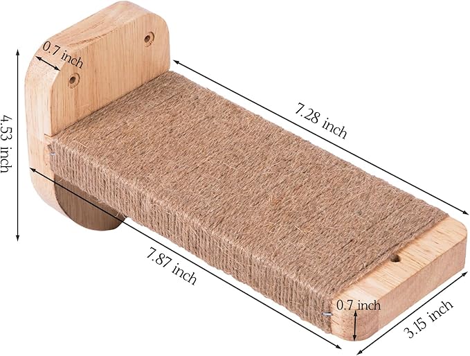 3pcs Cat Wall Steps, Climbing Mounted Furniture, Shelves With Hemp Rope Covered, Solid Wood Ladder for Playing and Climbing (Large-Wood)-PawvioPets