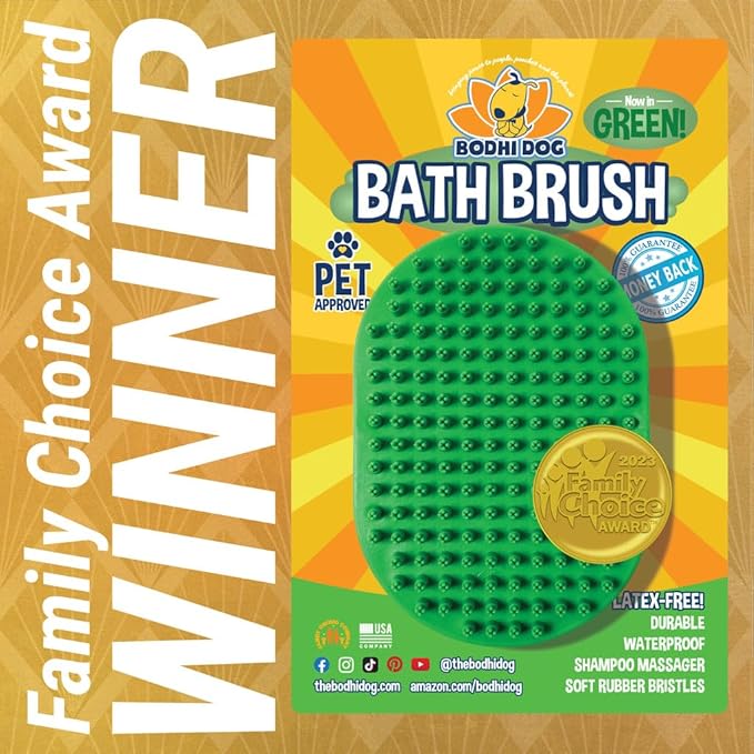 Bodhi Dog Shampoo Brush - Pet Grooming & Bath Supplies for Dogs and Cats - Bath Brush for Long & Short Hair - Premium Scrubber for Shower, Bathing & Massage (One Pack, Green)-PawvioPets