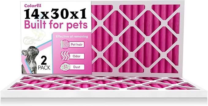 Colorfil 14x30x1 Air Filter (2-Pack) | Made in the USA | Color Changing | Remove Cat and Dog Odor | MERV 8 for Pet Hair Dander and Dust | 13.75"x29.75"x0.75" Exact Size-PawvioPets