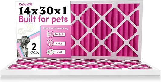 Colorfil 14x30x1 Air Filter (2-Pack) | Made in the USA | Color Changing | Remove Cat and Dog Odor | MERV 8 for Pet Hair Dander and Dust | 13.75"x29.75"x0.75" Exact Size-PawvioPets