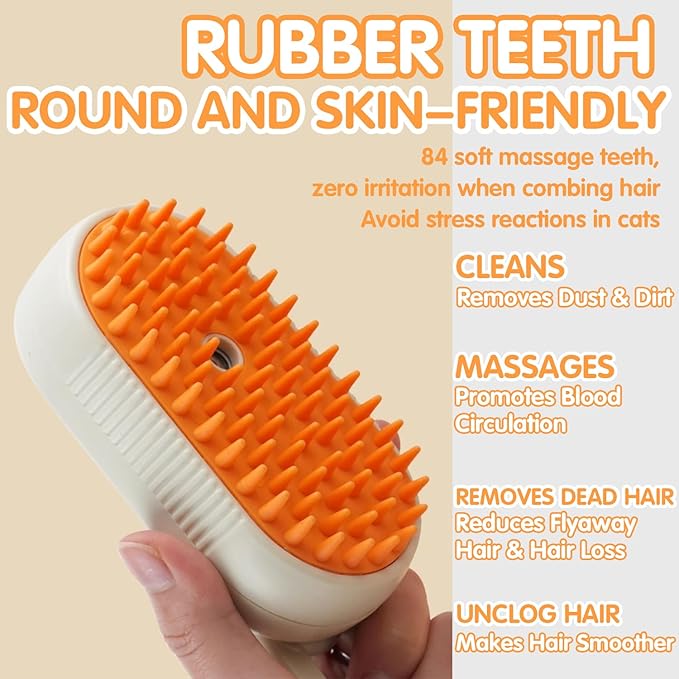 4 in 1 Cat Steam Brush for Shedding, Rechargeable Steam Cat Brush With Rotating Handle, for Massaging and Cleaning Shedding Pet Hair, for Cats Dogs (White)-PawvioPets