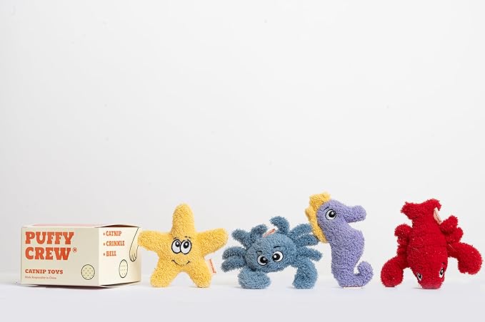 4 Pack Interactive Catnip Cat Plush Toy, Ocean Theme Set, 5'', for All Breed Size Cats (4 in 1)-PawvioPets