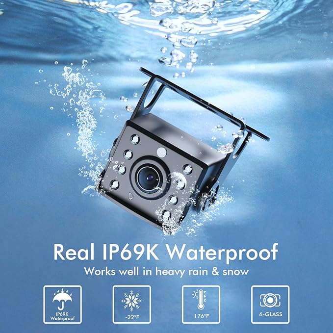 Dual RV Backup Camera Plug and Play, 7'' Backup Camera for Truck Trailer, No Delay, 1080P HD, 2 Channels, 150° Wide Angle, DIY Guide Lines, Night Vision, IP69 Rear View Camera-PawvioPets