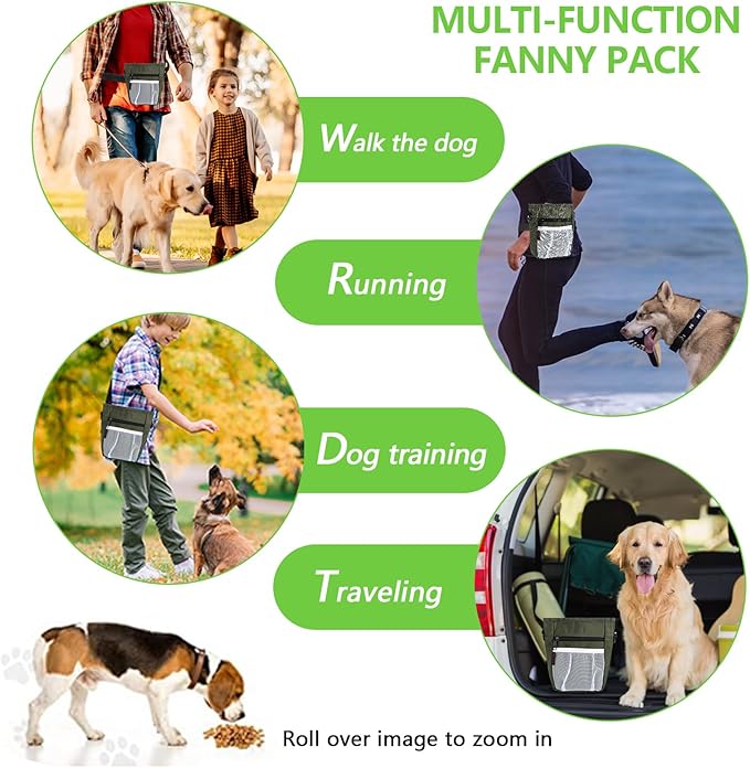 Dog Treat Pouches for Pet Training with Magnetic Closure Treat Pouches for Pet Training,Large Dog Treat Training Pouch and Dog Clicker,Training Treat Pouch Built-in Poop Bag Dispenser-Green-PawvioPets