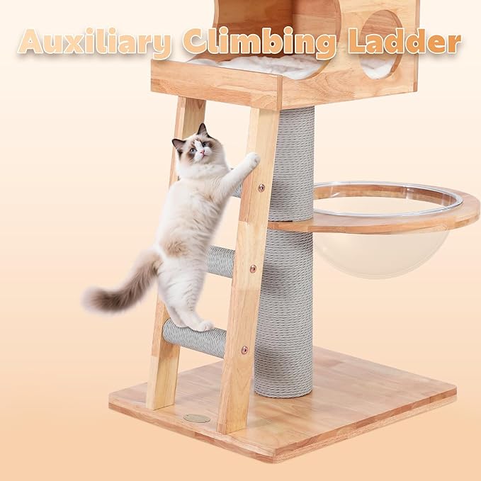 63-inch Modern Cat Tree, Luxury Cat Tower with Scratching Post, Unique Cat Condo with Hammock, Heavy Duty Kitty Climbing Tree for Indoor Cat, Wooden Kitty House for Small Medium Large Cats-PawvioPets