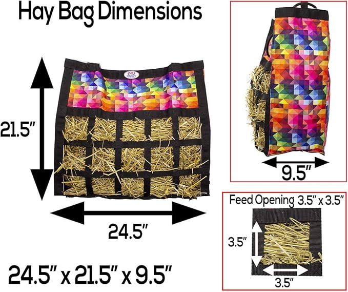 Derby Originals Scratchless Slow Feeder Horse Hay Bag with Super Tough Bottom and 6 Month Warranty (Black with Turquoise Trim)-PawvioPets