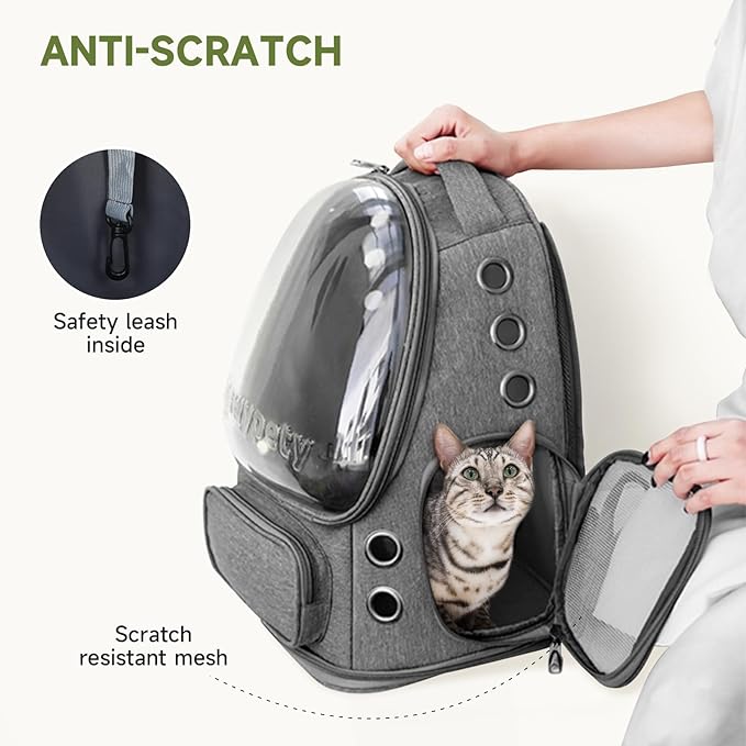 Cat Backpack Carrier, Breathable Cat Carrier Large Space Bubble Pet Backpack for Kitty Small Dog up to 12lbs, Transparent & Foldable Pet Carrier for Travel Hiking-PawvioPets