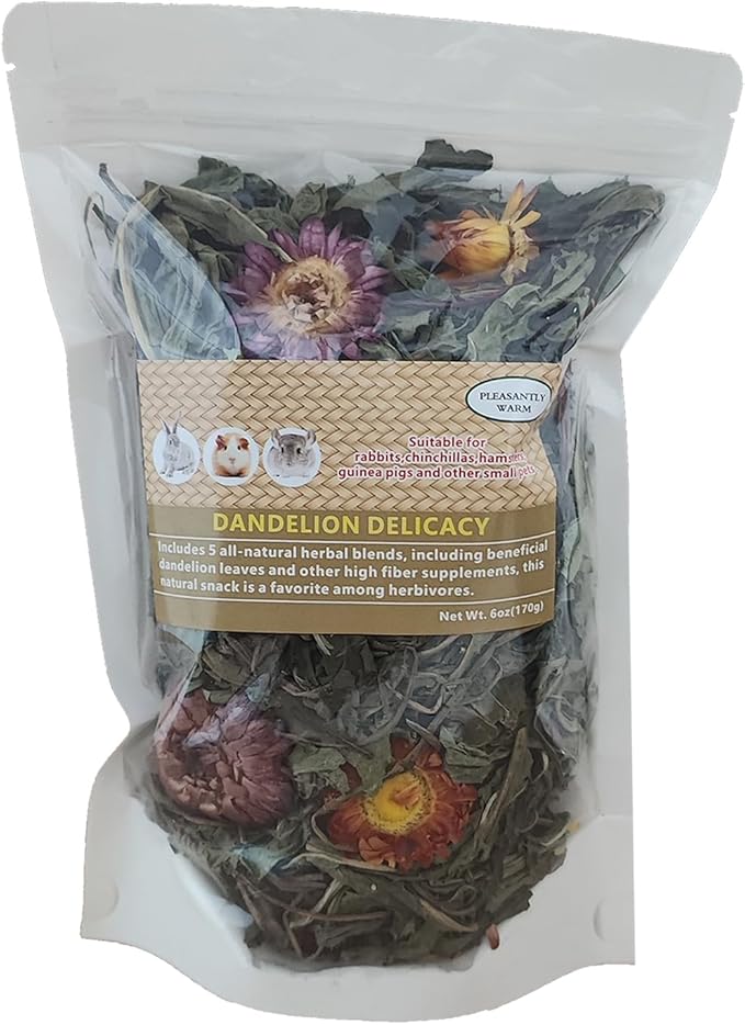Dandelion Treat - High Fiber Food for Chinchillas, Guinea Pigs & Squirrels - 5 Herbal Blends, 6oz - Rabbit, Hamster & Small Pet Snack-PawvioPets