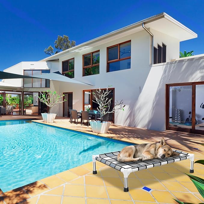 Elevated Outdoor Raised Dog Bed Outdoor Dogs Bed Lifted Pet Bed Dog Cot for Pet Taste Life, Start with A Pet Bed 26'' x 20'' x 6.5''-PawvioPets