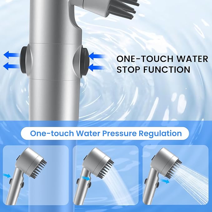 Filtered Shower Head with Handheld, High Pressure Water Flow and Multiple Spray Modes Shower Head with Filter, Power Wash for Hard Water, Showerhead with ON/OFF Switch for Pets Bath (Silver)-PawvioPets