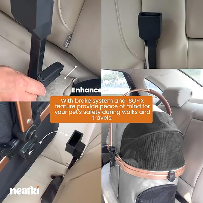 3 in 1 Pet Stroller - Stroller for Small to Medium Dogs and Cats up to 55 lbs, with Detachable Carrier/Car Seat, Foldable and Lightweight, Detachable Cushion + Cup Holder (Gray)-PawvioPets