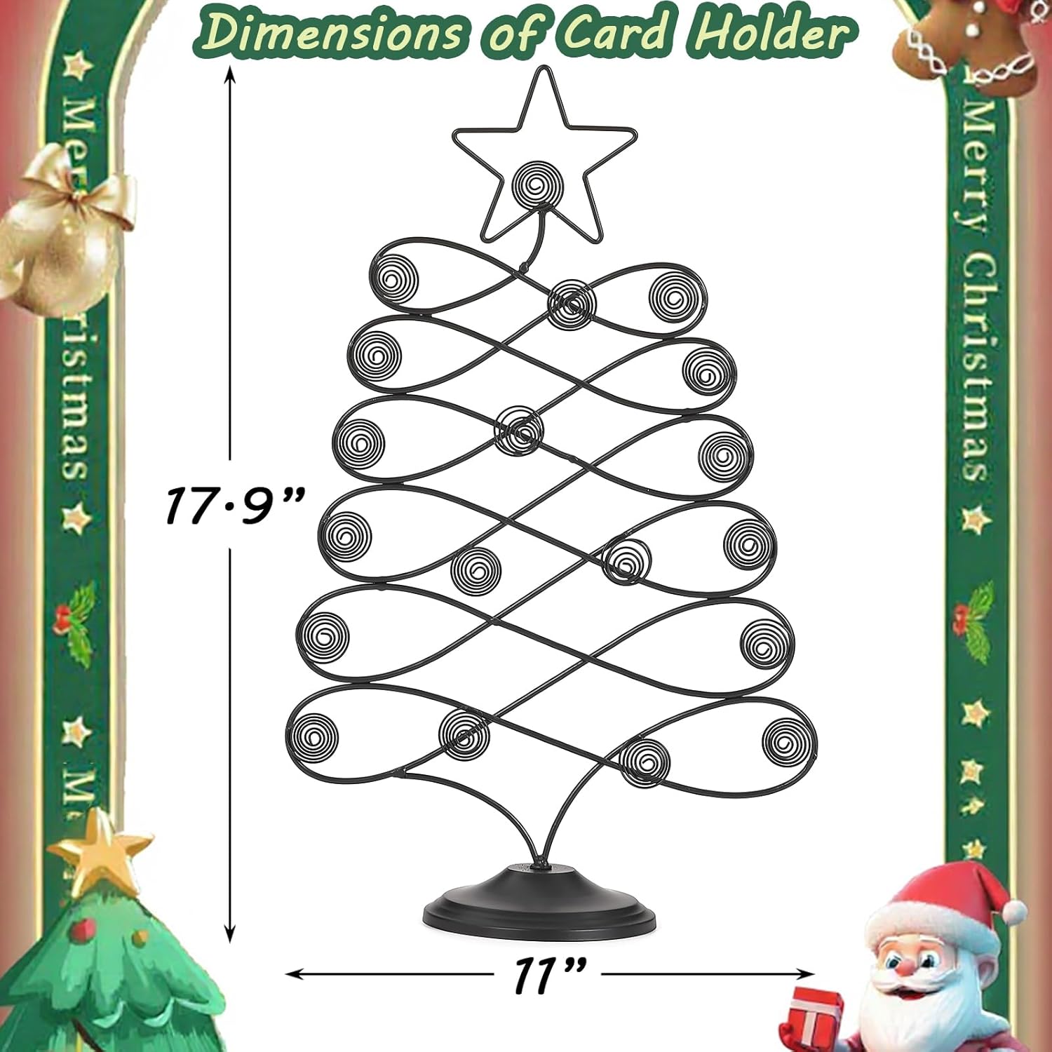 Decorative Metal Christmas Tree Card Holder, 18 Inch Tabletop Holiday Card Display Rack with Star Topper, Black Wire Tree Cards and Photo Holders Stand, Holds up to 19 Place Cards and Memos Pictures