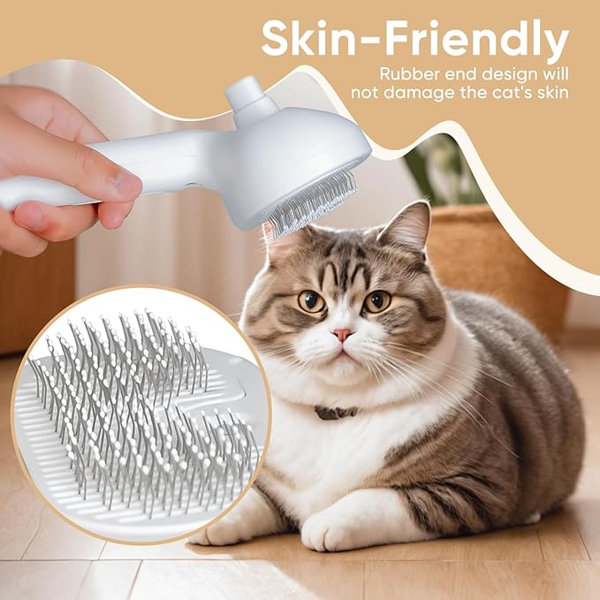 3-in-1 Cat Steam Brush – Pet Grooming & Shedding Comb with Gentle Steam Spray, One-Click Hair Release, for Long & Short Hair Cats & Dogs (White)-PawvioPets