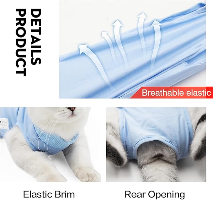 DOTON Cat Recovery Suit for Male and Female Surgical Post Surgery Soft Cone Onesie Shirt Clothes Neuter Licking Protective Diapers Outfit Cover Kitten Spay Collar(S, Blue)-PawvioPets