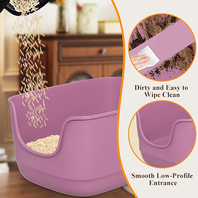 Gefryco Large Cat Litter Box with High Sided 24.6"x18.3"x12.2" - Jumbo Extra Large Open Anti - Splashing High Wall for Multiple Cats (Pink)-PawvioPets