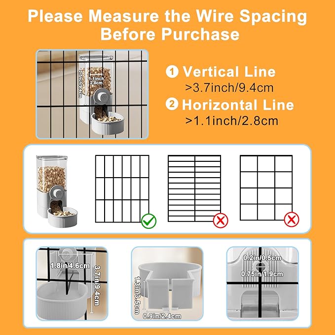 Auto Gravity Food Dispenser for Cage Hanging, 41OZ Capacity Hanging Automatic Pet Cage Feeder, Food Bowl for Cats Dogs Rabbit Ferret Chinchilla Bird Hedgehog Guinea Pig (Grey)-PawvioPets