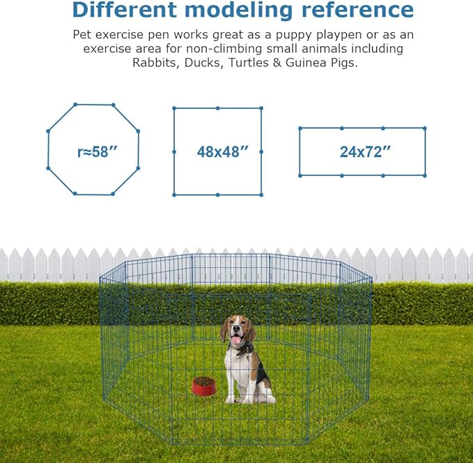 30 Tall Dog Blue Playpen Crate Fence Pet Kennel Play Pen Exercise Cage -8 Panel-PawvioPets