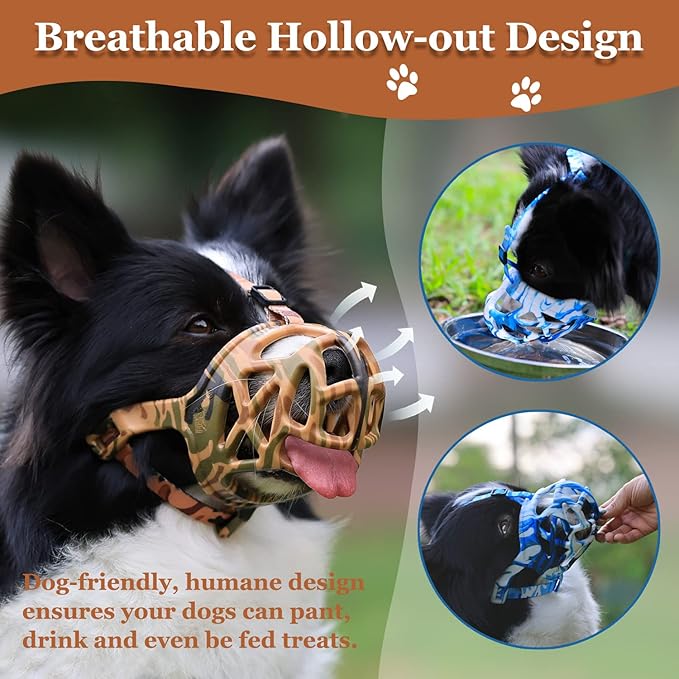 Dog Muzzle, Printed Basket Muzzle for Small Medium Large Dogs Dachshund, Beagle, German Shepherd, Breathable Pet Muzzles to Prevent Biting Chewing Scavenging, Allows Panting and Drinking-PawvioPets