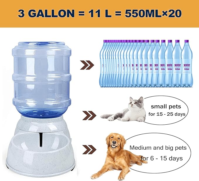 Automatic Dog Water Dispenser, 3 Gallon| 11L Gravity Automatic Pet Water Dispenser Station, Pet Waterer for Dogs and Cats, Large Capacity Water Feeder-PawvioPets
