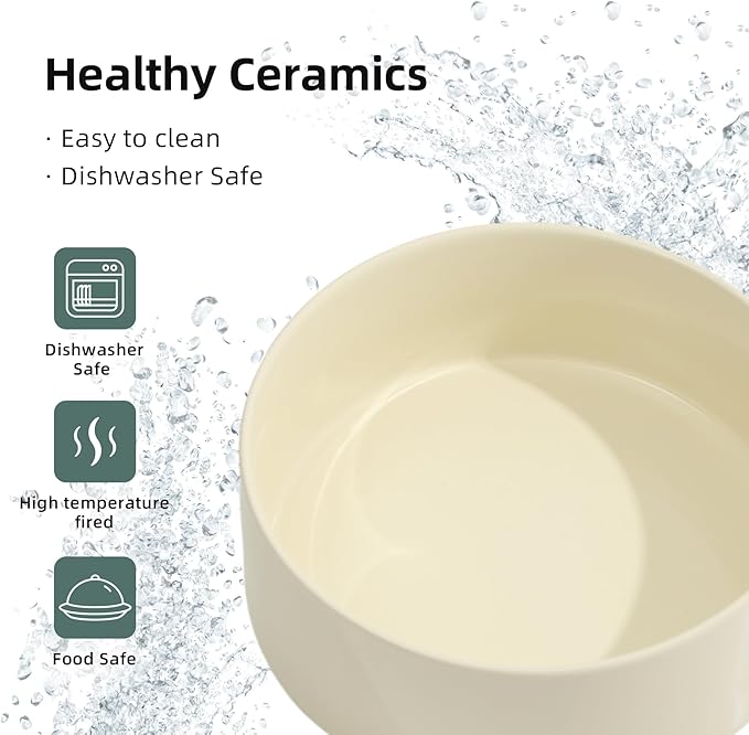 Ceramic Set of 2 Cat Bowls, Food and Water Bowls for Cats, Kitty, 2pcs Cat Dishes, Pet Feeder(5.1inch, 2 x Beige Bowls)-PawvioPets