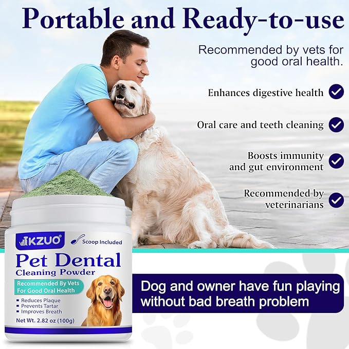 Dog Teeth Cleaning Powder - Dog Dental Powder - Targets Tartar & Reduces Plaque & Bad Breath - Teeth Cleaning Made Easy Eliminate - Formulated for Small, Medium, Large Dogs (2PCS)-PawvioPets