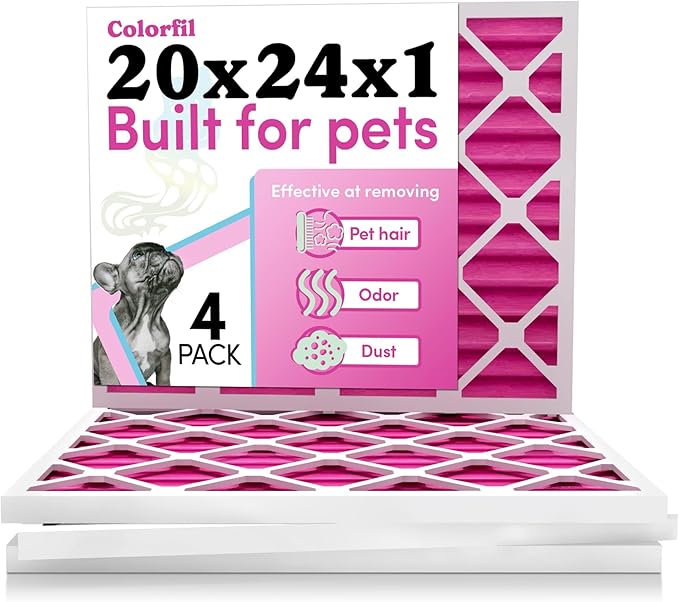Colorfil 20x24x1 Air Filter (4-Pack) | Made in the USA | Color Changing | Remove Cat and Dog Odor | MERV 8 for Pet Hair Dander and Dust | 19.5"x23.5"x0.75" Exact Size-PawvioPets